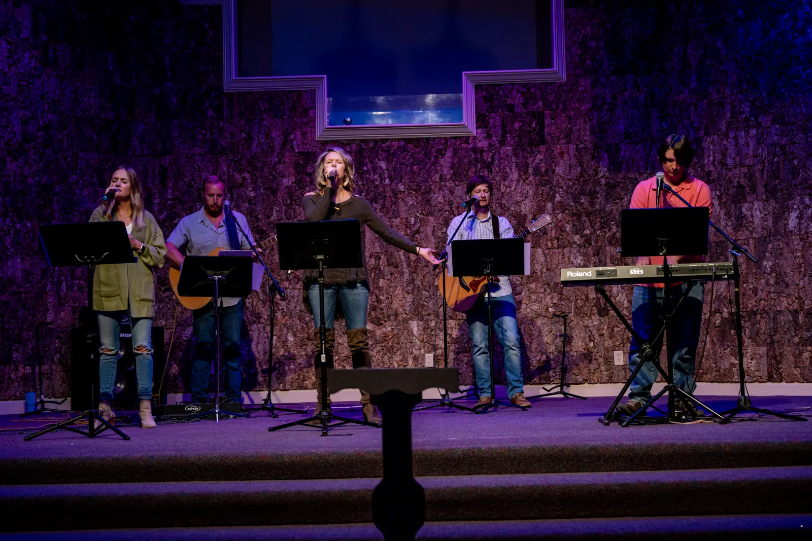 The worship band leading a Sunday morning song